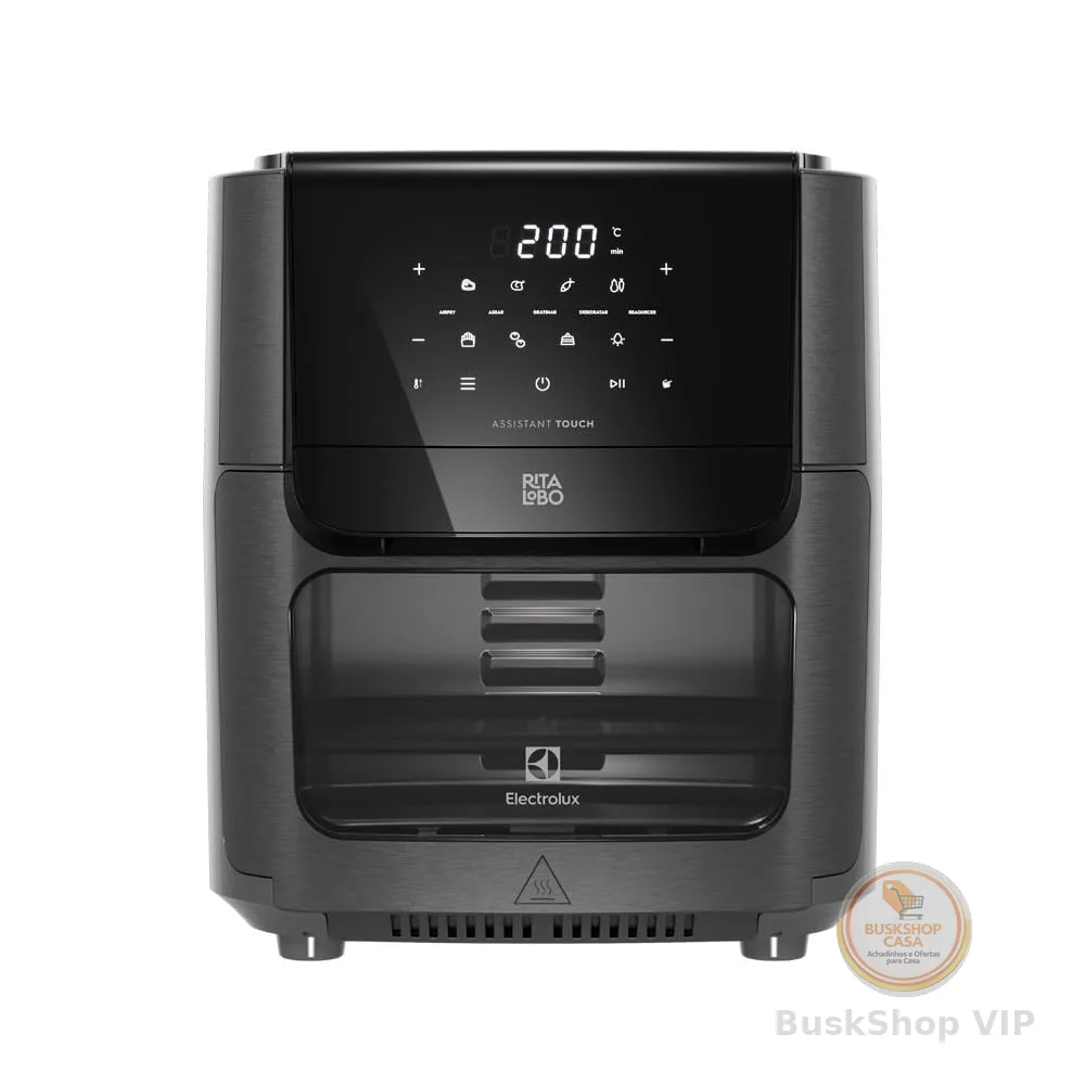 Electrolux Air Fryer Forno 5 em 1 12L 1700W Digital 1 Bandeja Antiaderente 5 modos preparo 7 Receitas Programadas Aviso Sonoro Fritadeira Elétrica sem Óleo Forno Bancada EAF85 Grafite 127V