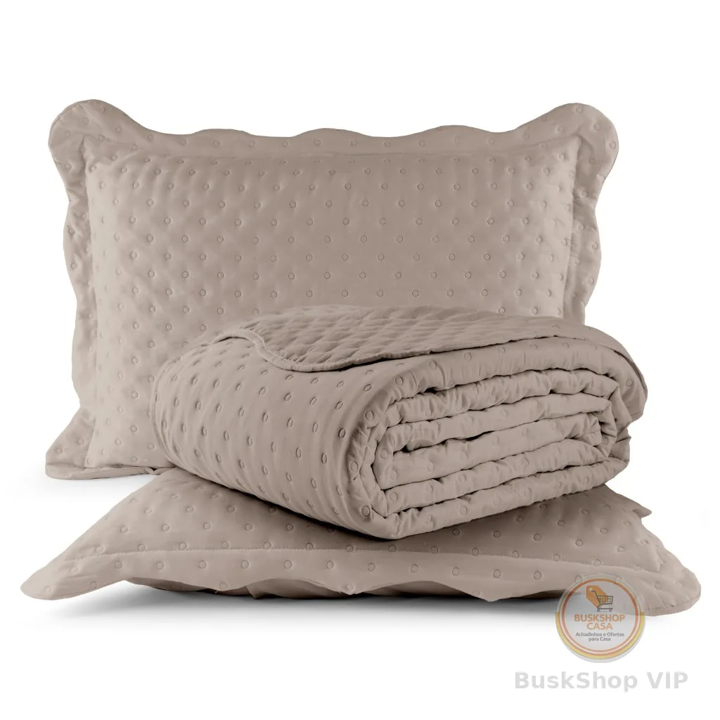 Kit Cobreleito Colcha Queen 240x260 Micropercal - 200 Fios Toque Macio Com 02 Porta Travesseiros Com Abas