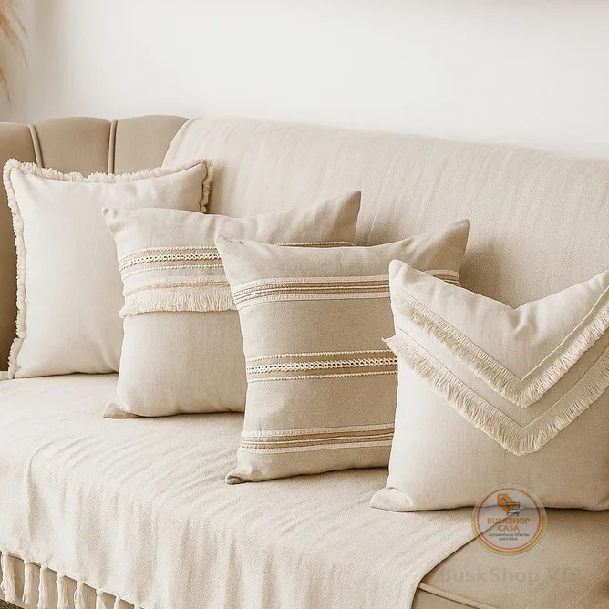 4 Capas de Almofadas Design Estilo Rustico Elegante Boho Franjas