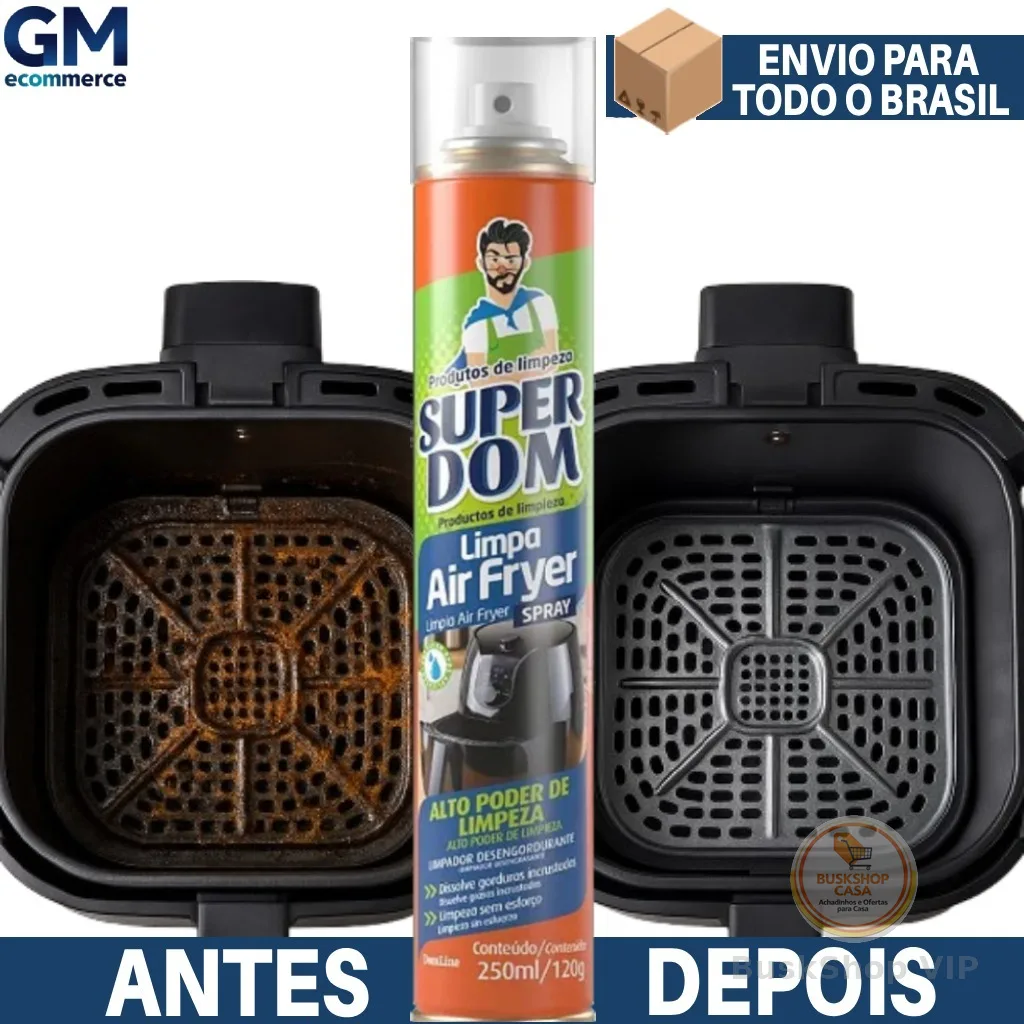 Limpa Air Fryer Spray 250ml Super Dom – Remove Gordura Pesada, Limpeza Rápida e Fácil Uso