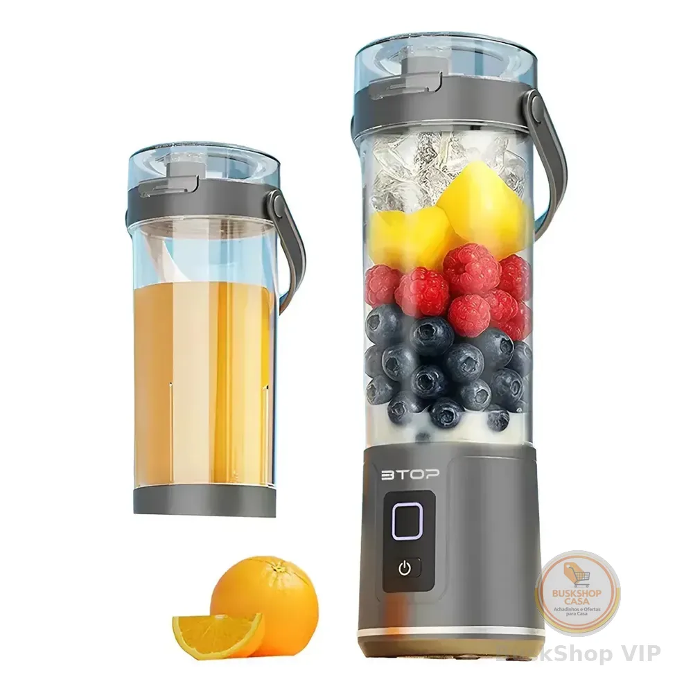 Mini Liquidificador Portatil Cinza Com Copo 600ml Sem Fio Recarregável 12 Laminnas Com Copo Shake 127/220v