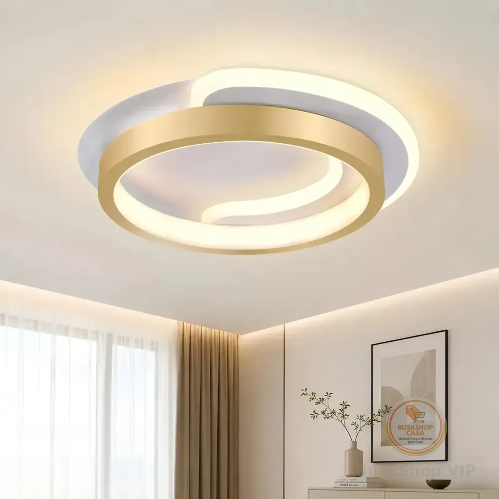 Plafon Moderno De Led Dourado Para Sala E Quarto Com 3 Luzes Ajustáveis 127/220v