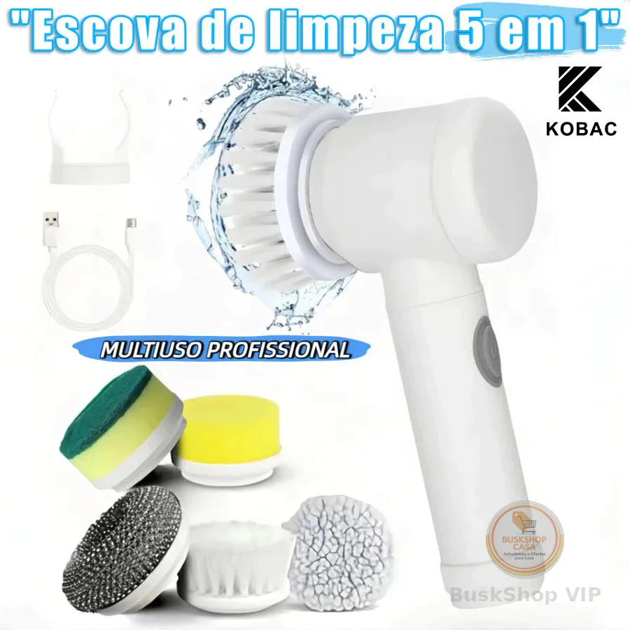 Escova de limpeza elétrica 5 em 1 limpador multiuso sem fio para cozinha / banheiro, limpeza diária