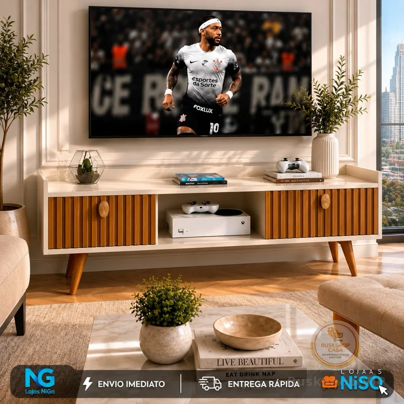Rack Bancada com pés 1.20 Life Orfeu e Vegas 0.90 com 2 Portas ou 1.5 cm Moderno Parede TV Até 50Pol - QUEIMA ESTOQUE