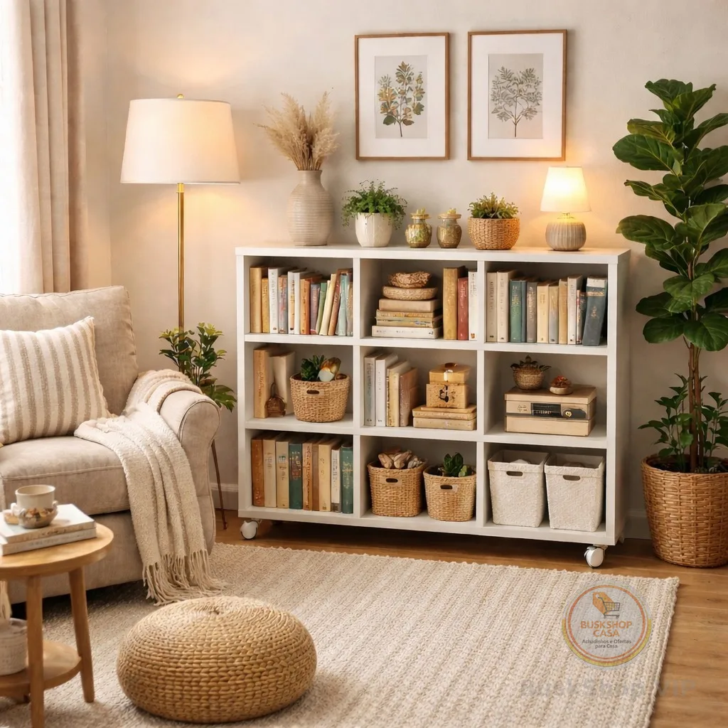 Nicho Organizador Estante para Livros Multiuso 9 Nichos Com Rodízios Expositor Para Loja, Sala e Home Office