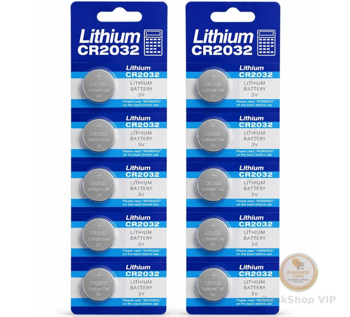 Bateria CR2032 3V de Lítio Tipo Moeda 2 Cartela 10 Unidades Para Chave de Carro Relógio Calculadora e Eletrônicos