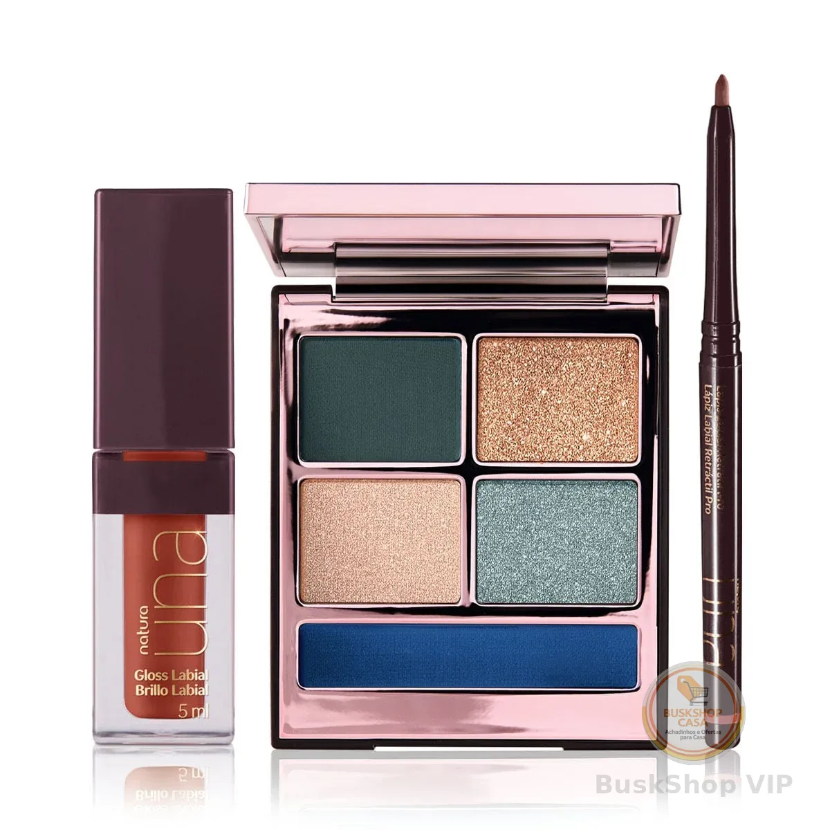 Kit PRO Palette, Lápis Labial e Gloss Marrom Natura UNA