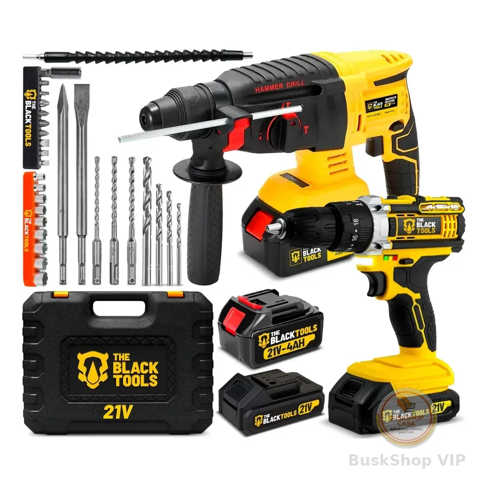Kit Martelete Rompedor + Parafusadeira À Bateria 21v Amarelo 110v/220v 50/60hz