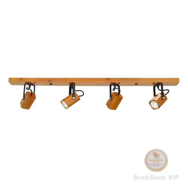 Trilho De Madeira Com 4 Spots Led 20w Decorativo