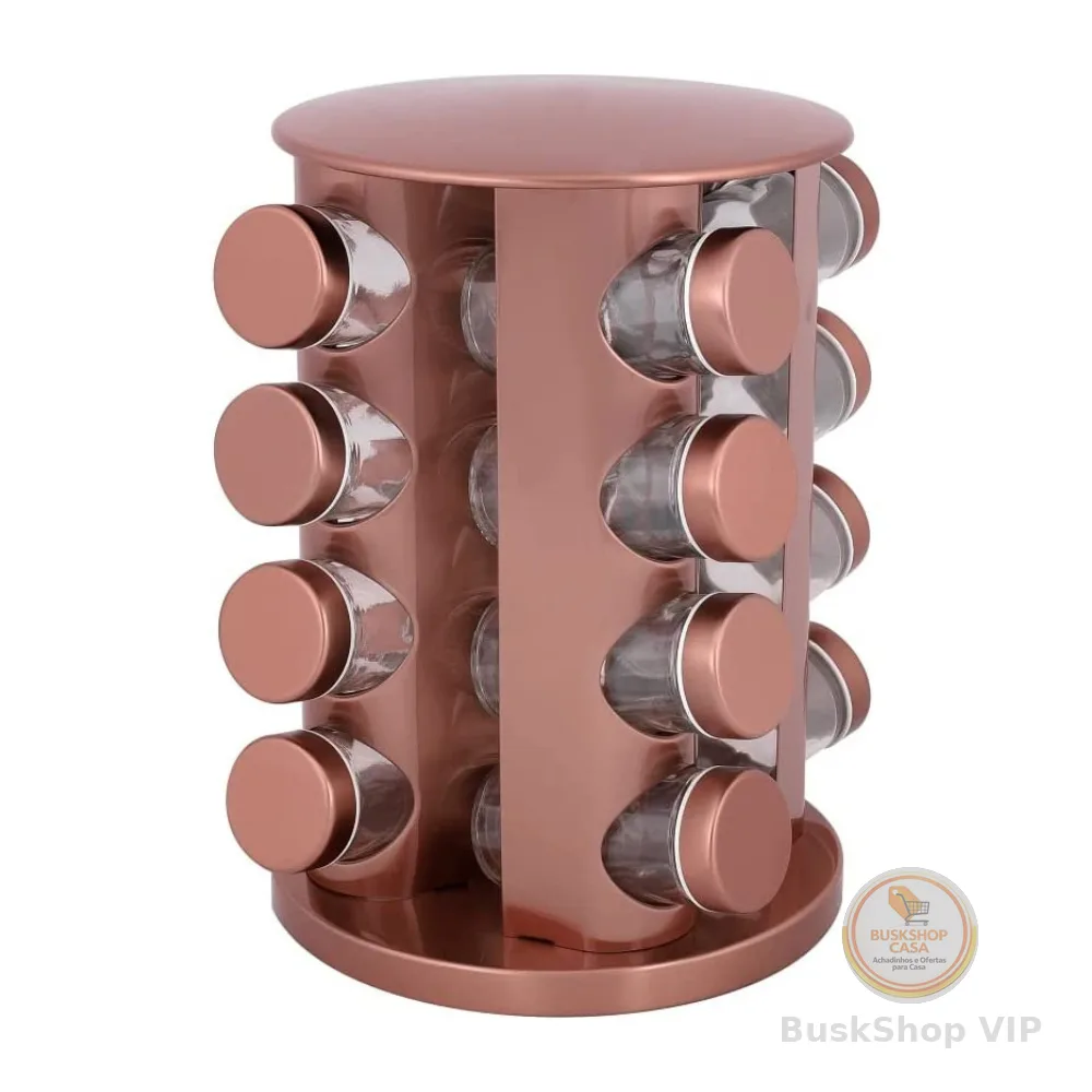 Porta Tempero Condimento Rose Gold Giratório 16 Potes