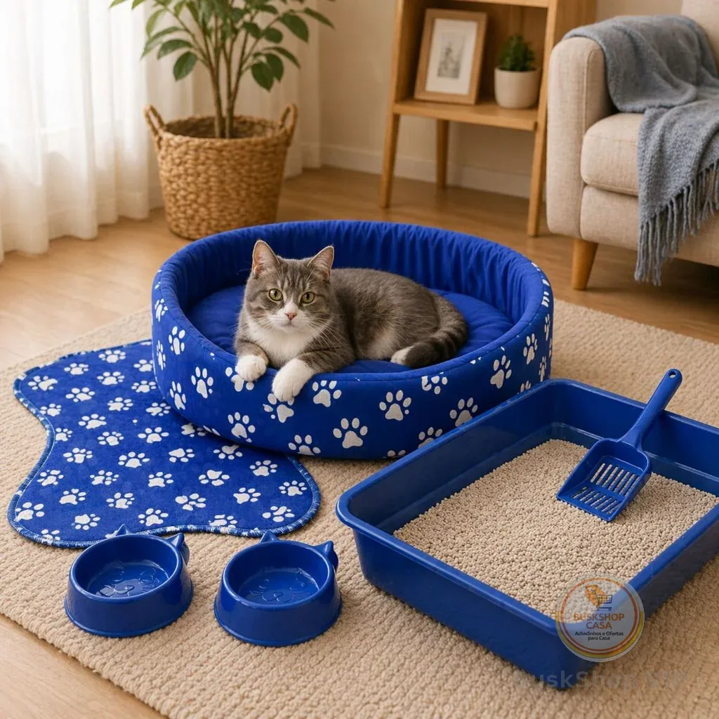 Caminha de Gato + Caixa de Areia + Bebedouro para Gato