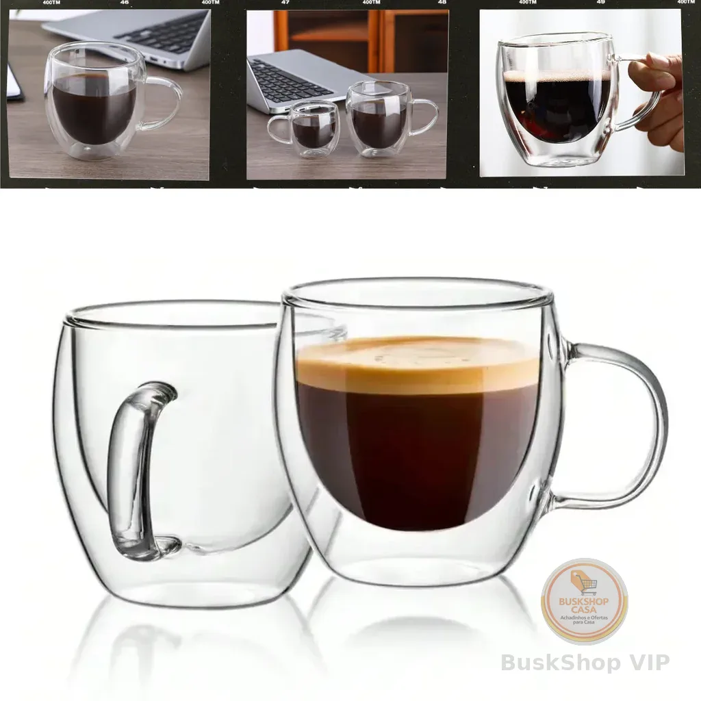 Canecas de Vidro Borossilicato Xicara Parede Dupla 80 ml Café Chá Sofisticada Dolce Gusto