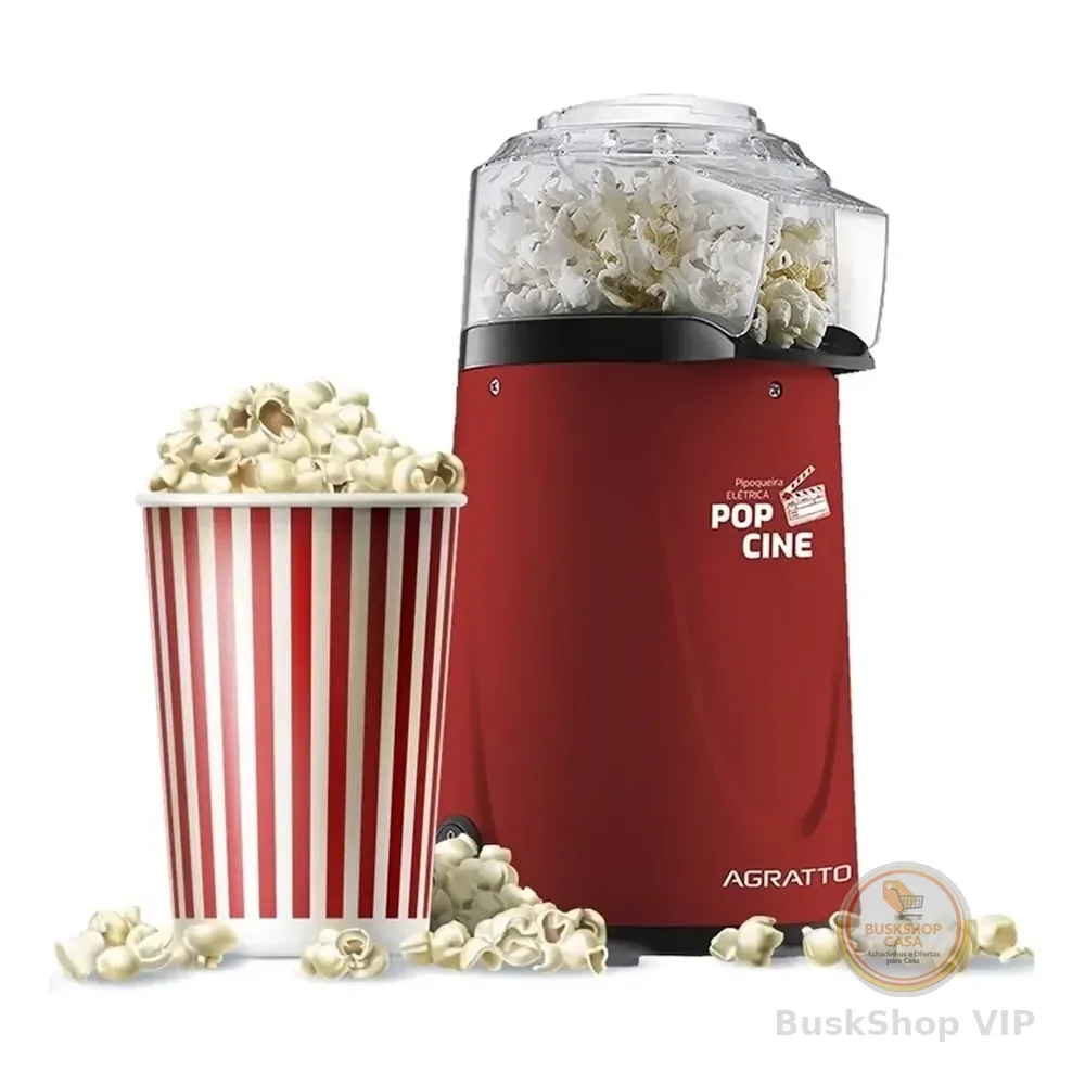 Pipoqueira Elétrica Agratto Pop Cine Sem Óleo Air Popper Faz Pipoca Saudável e Crocante Aquecimento Rápido Para Toda Família