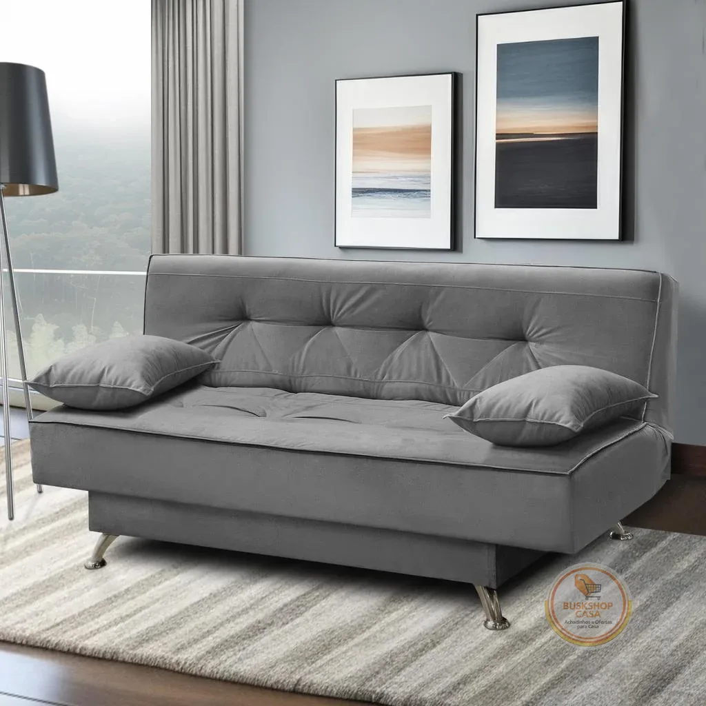 sofá cama 1,80m França Suede Cinza Adonai Estofados