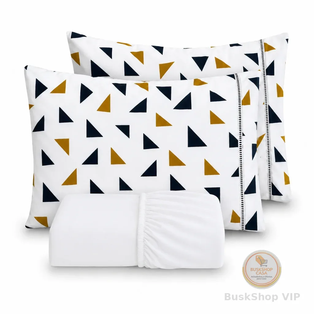 Jogo de Lençol Cama Solteiro Casal Queen King 400 fios Micropercal 03 Peças Ponto Palito Fronha Estampada