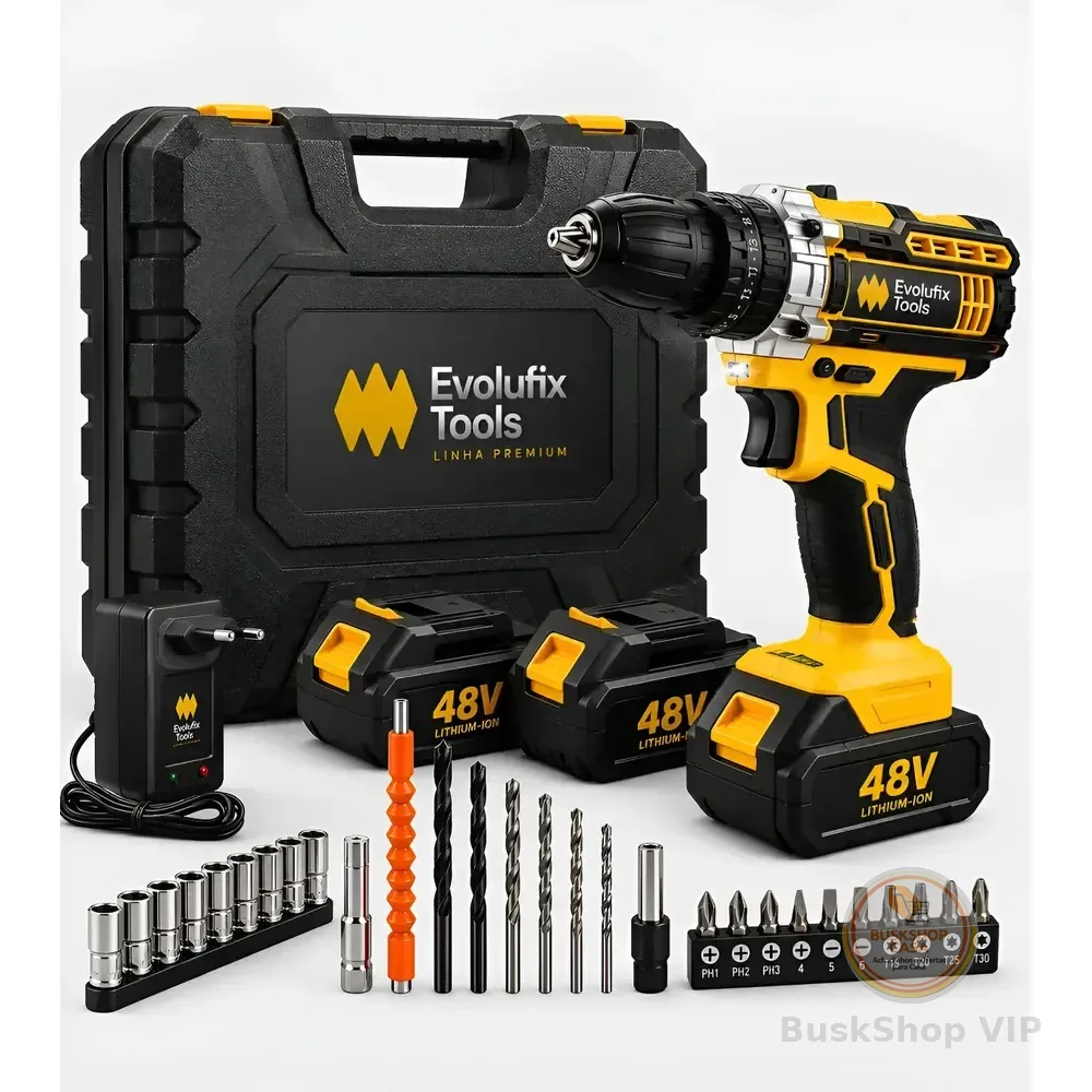 Parafusadeira Furadeira Chave Impacto 48v Maleta 2 Bateria