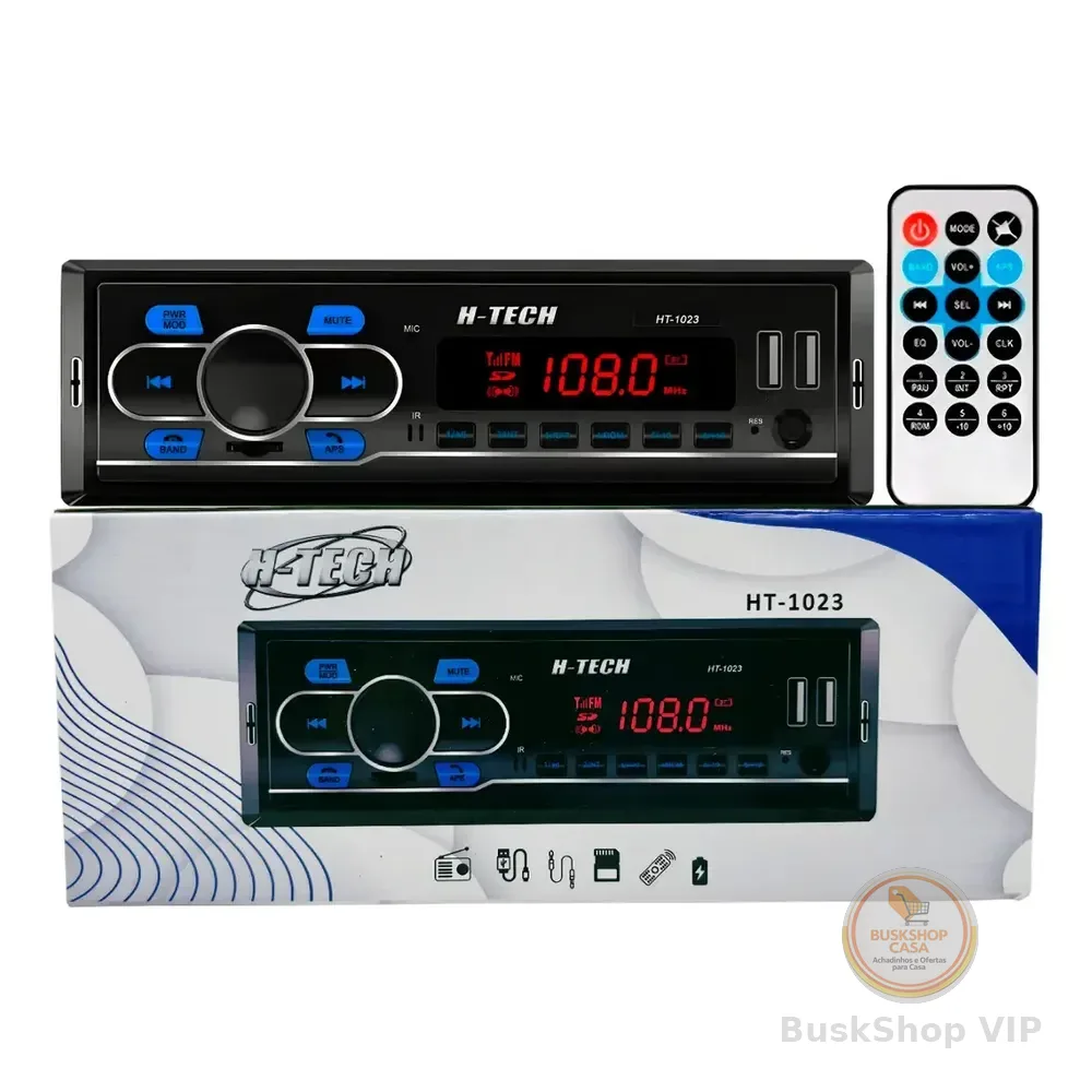Som Rádio Automotivo Bluetooth Usb Card Sd Aux Fm Mp3 H-tech
