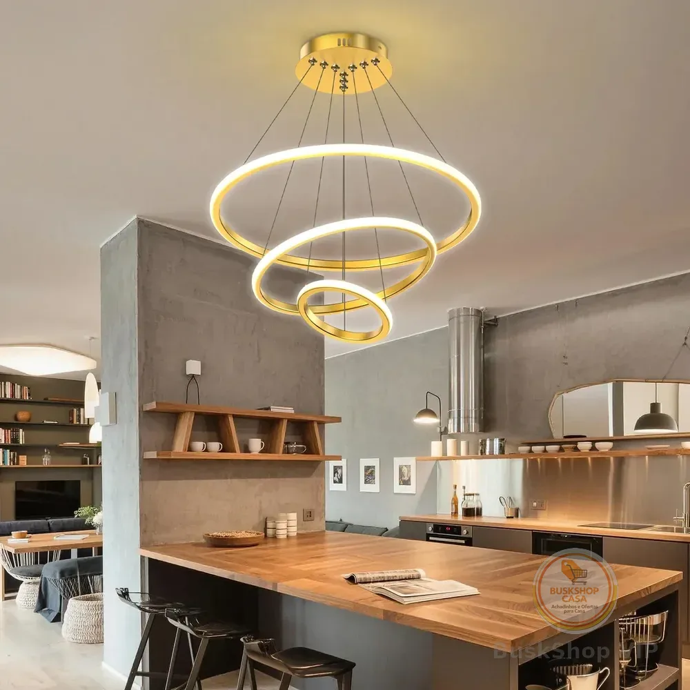 Luminaria De Teto Para Sala 76w Lampada Moderno Led Pendente 127/220v Dourado