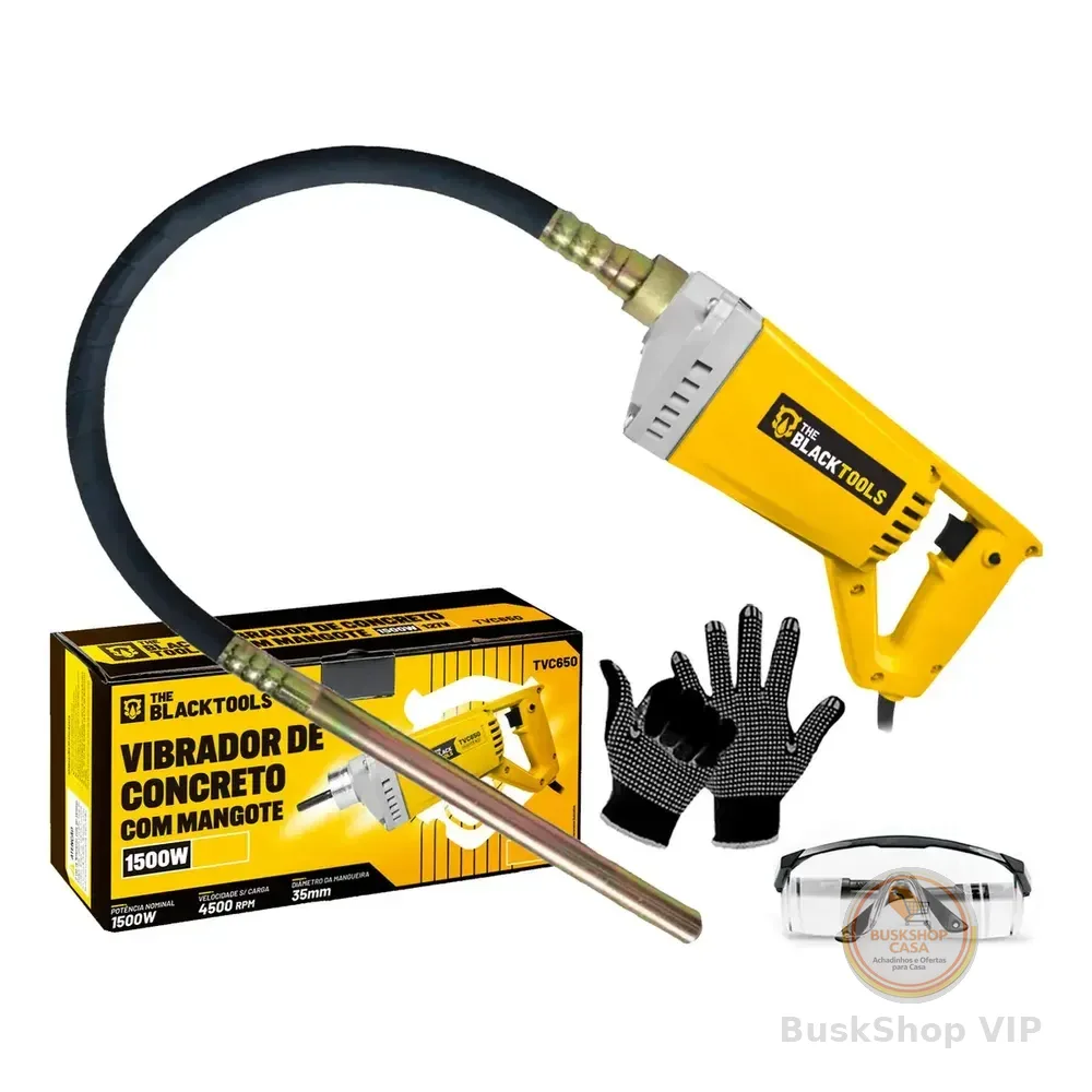 Kit Vibrador Concreto 1500w Com Mangote Mangueira 1,45mx35mm Com Acessorios Tvc650 The Black Tools 220v