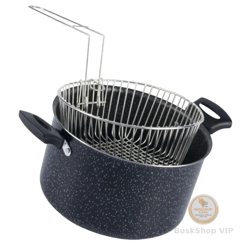Fritadeira Antiaderente Com Cesto Metalico 20Cm Preto Nacional
