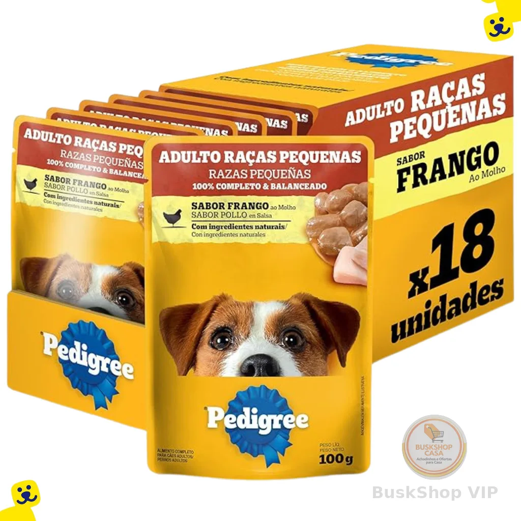 Kit 18 Sachês Pedigree Cães Adultos Raças Pequenas Alimento Úmido Sachê para Cachorro Frango 100g
