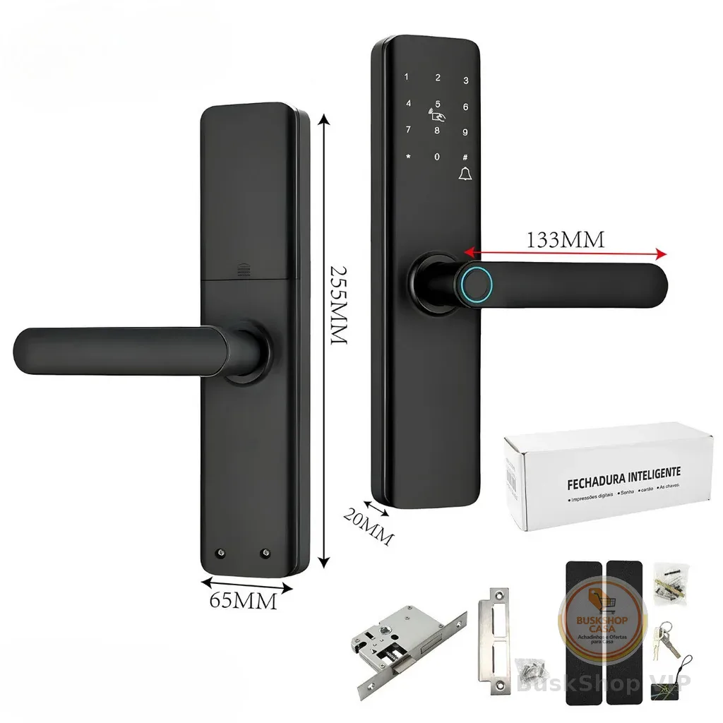 Fechadura Eletrônica Smart Door com Impressão Digital, Senha, Cartão NFC e Chave Mecânica fang