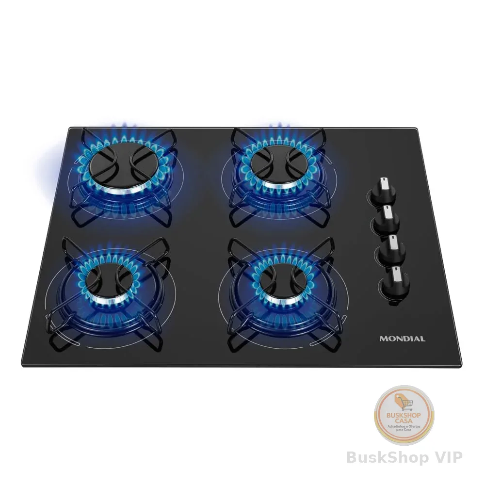 MONDIAL Cooktop a Gás, 4 Bocas, Preto/Inox, Bivolt - CTG-01