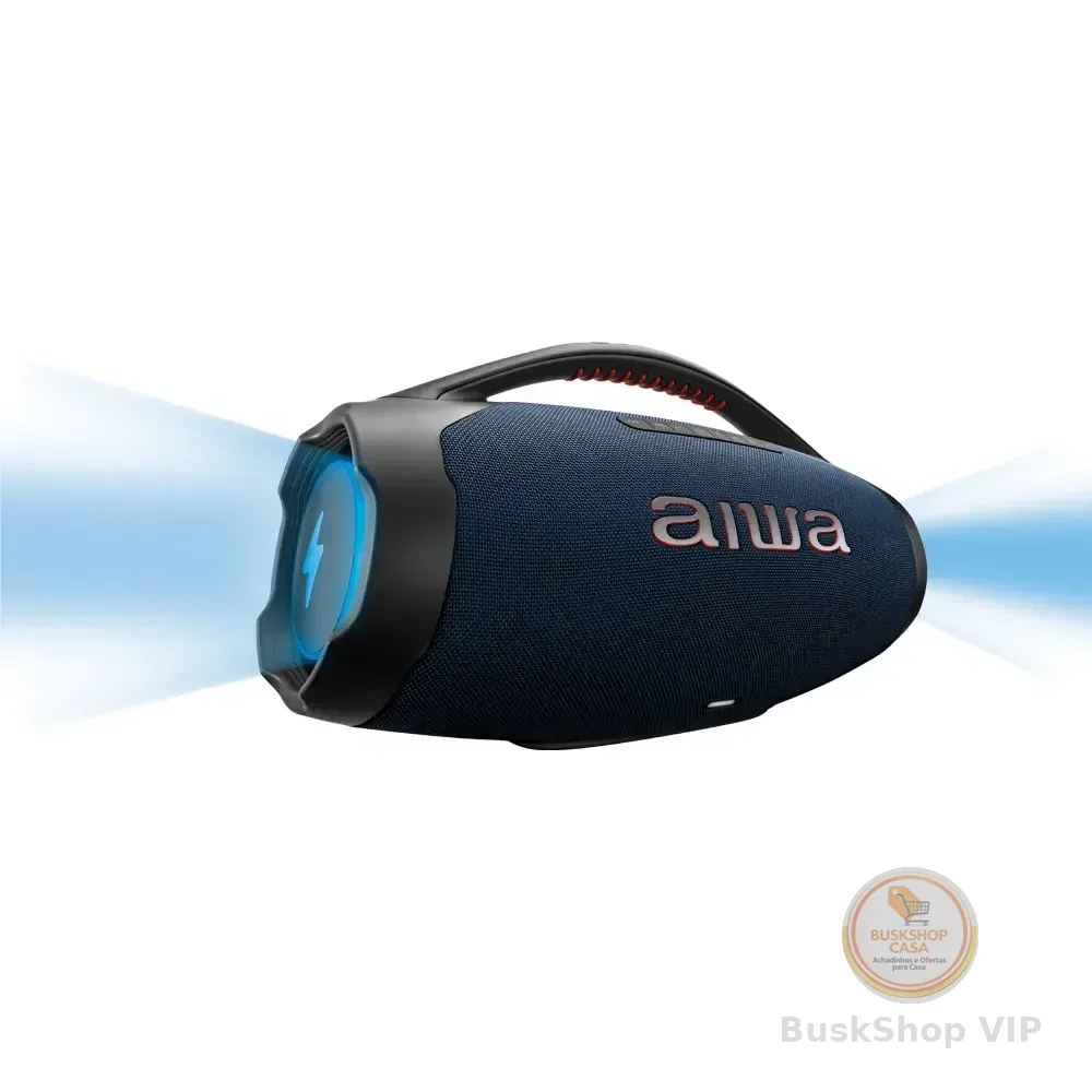 Caixa De Som Boombox Plus Aiwa Bbs-01-lbl 200w Bluetooth 30h Ip66 Usb Rgb Azul 127/220v