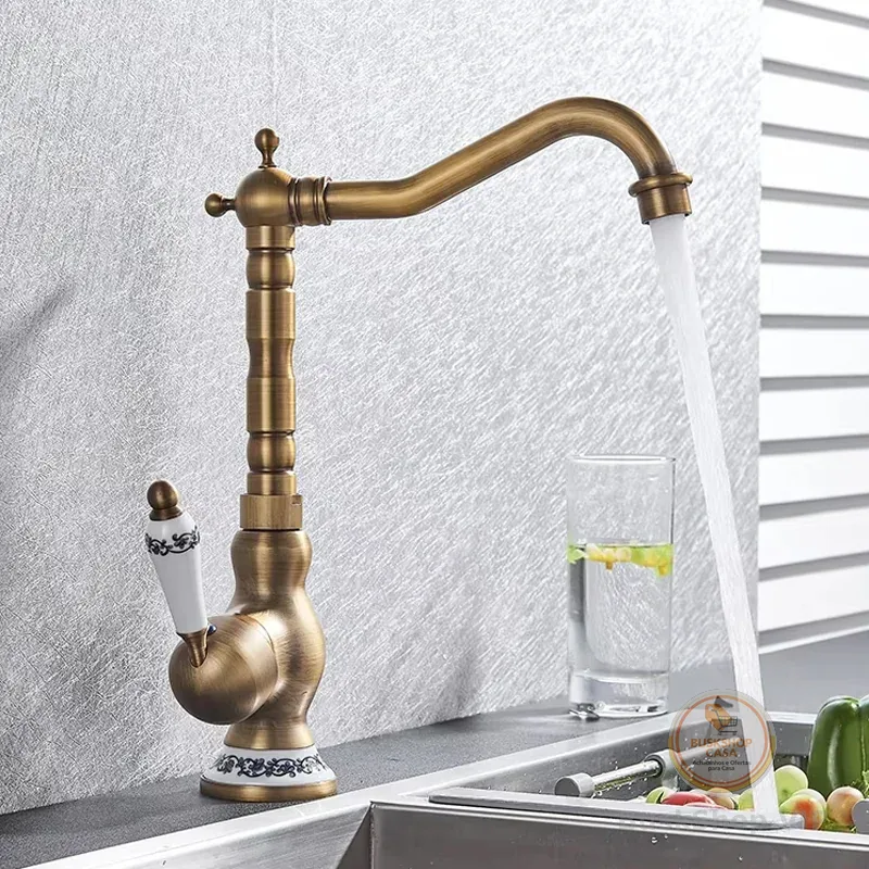 Torneira Monocomando Bronze Cozinha Banheiro Europeu Gourmet Vintage