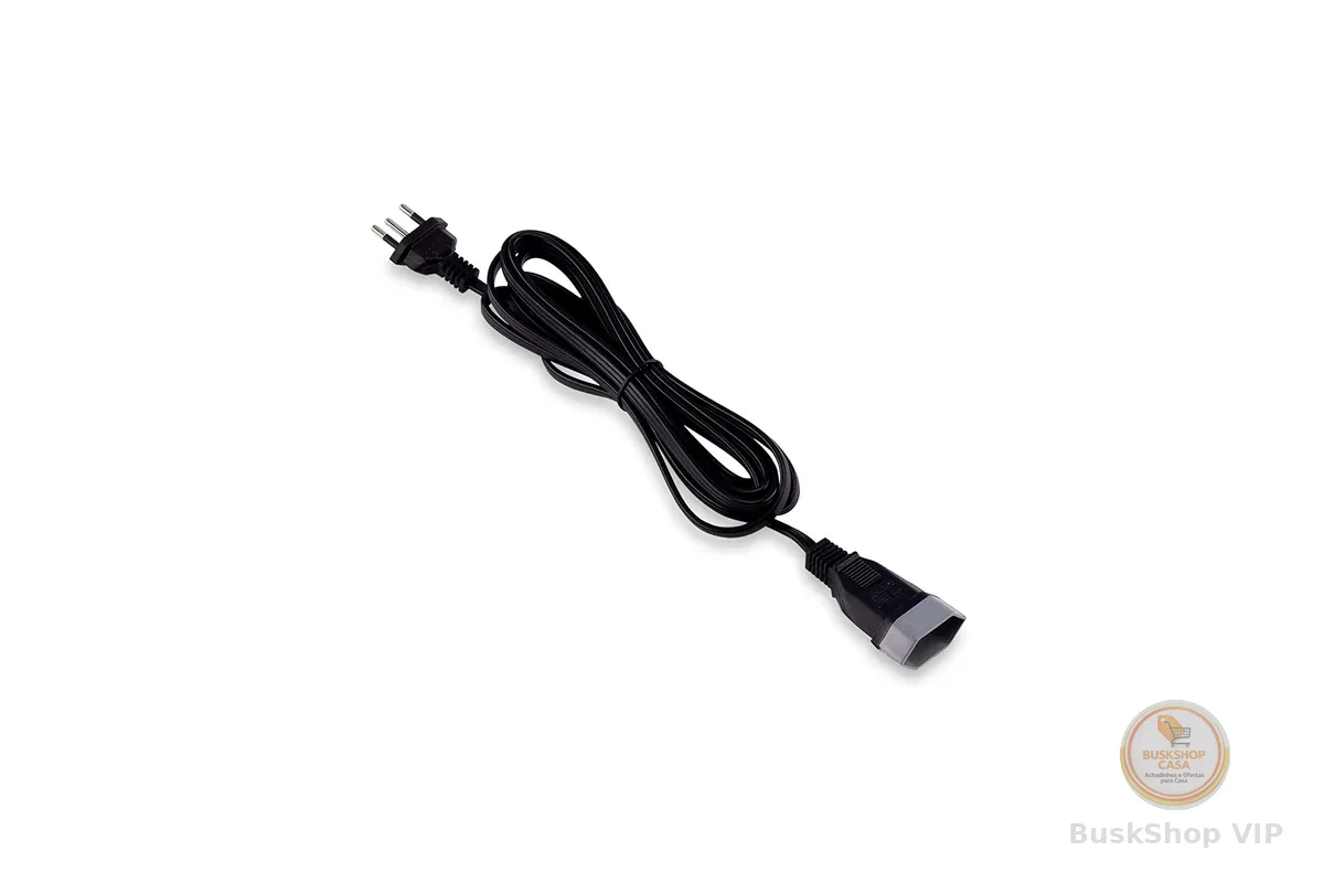 Force Line - Cordão Prolongador Tripolar 10A 3 Metros Bivolt Preto