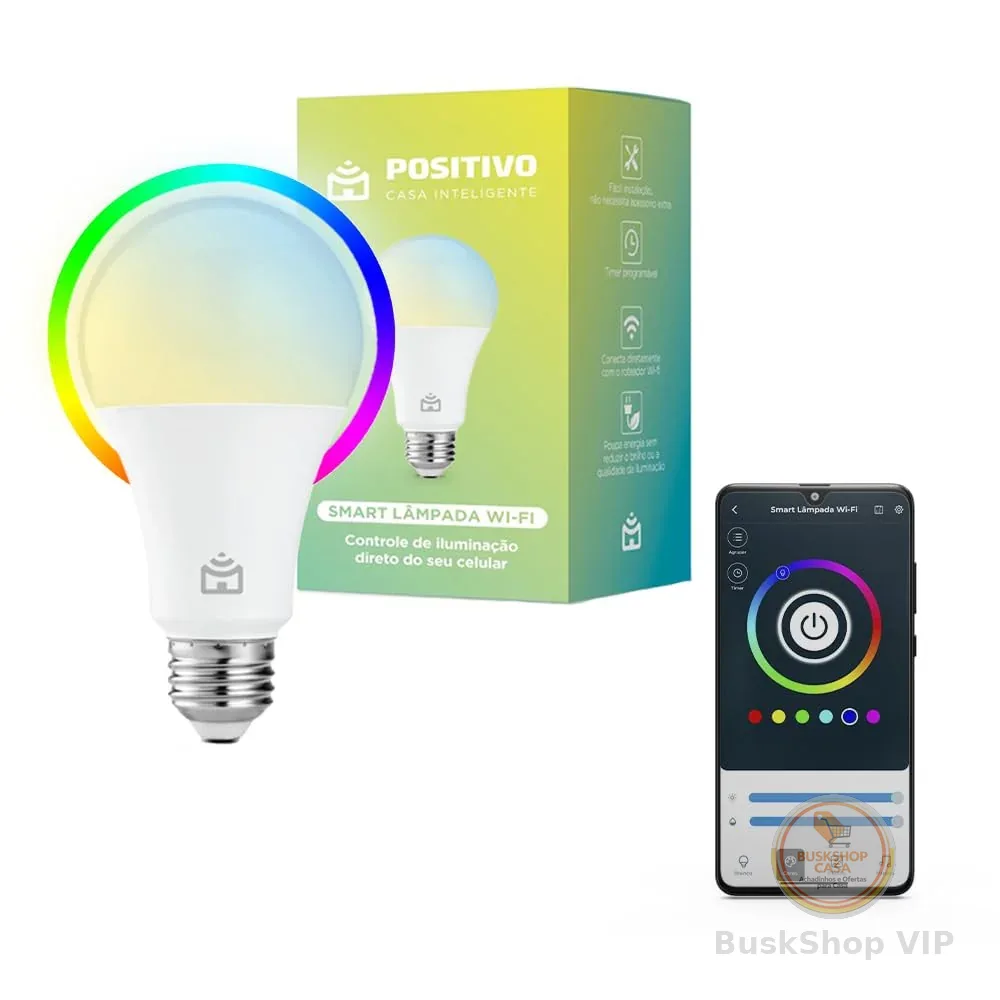 Smart Lâmpada Wi-Fi Positivo Casa Inteligente, Iluminação Branca (Quente e Fria) e RGB (Até 16 Milhões de Cores), 9W, 806 Lúmens, LED, Bivolt, Compatível com Alexa e Google Assistente