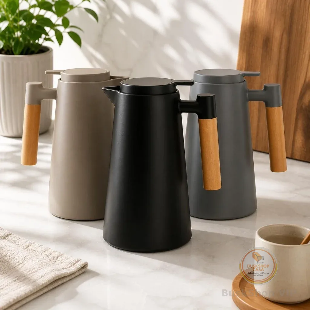 Garrafa Térmica Cabo Madeira Para Café 1l