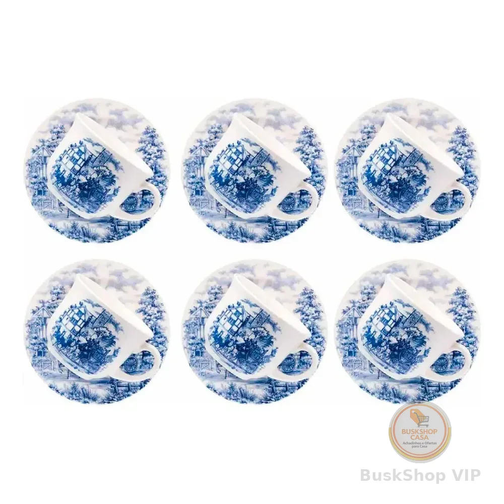 Conjunto De 6 Xícaras E 6 Pires Cerâmica Biona Oxford 200ml
