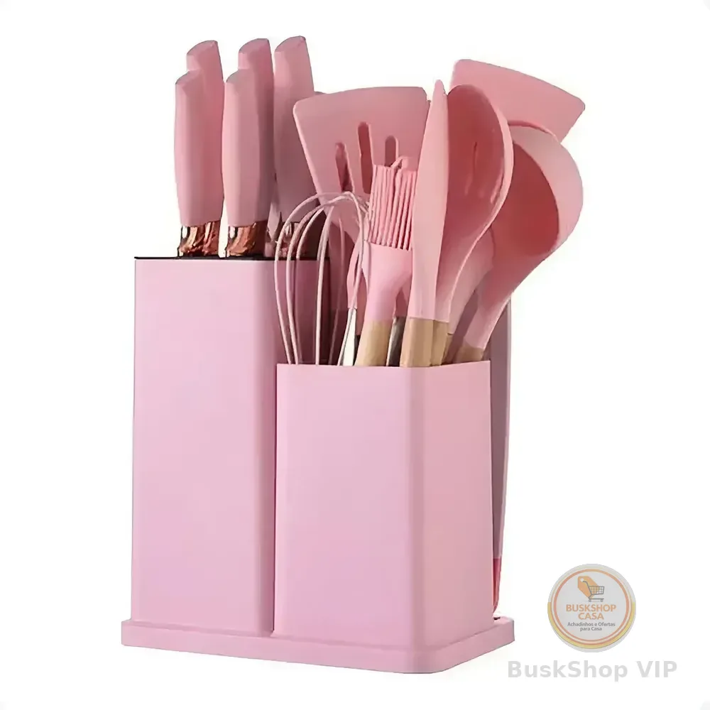 MK Jogo Utensílios, Kit Facas, Escumadeira, Cozinha Rosa 30