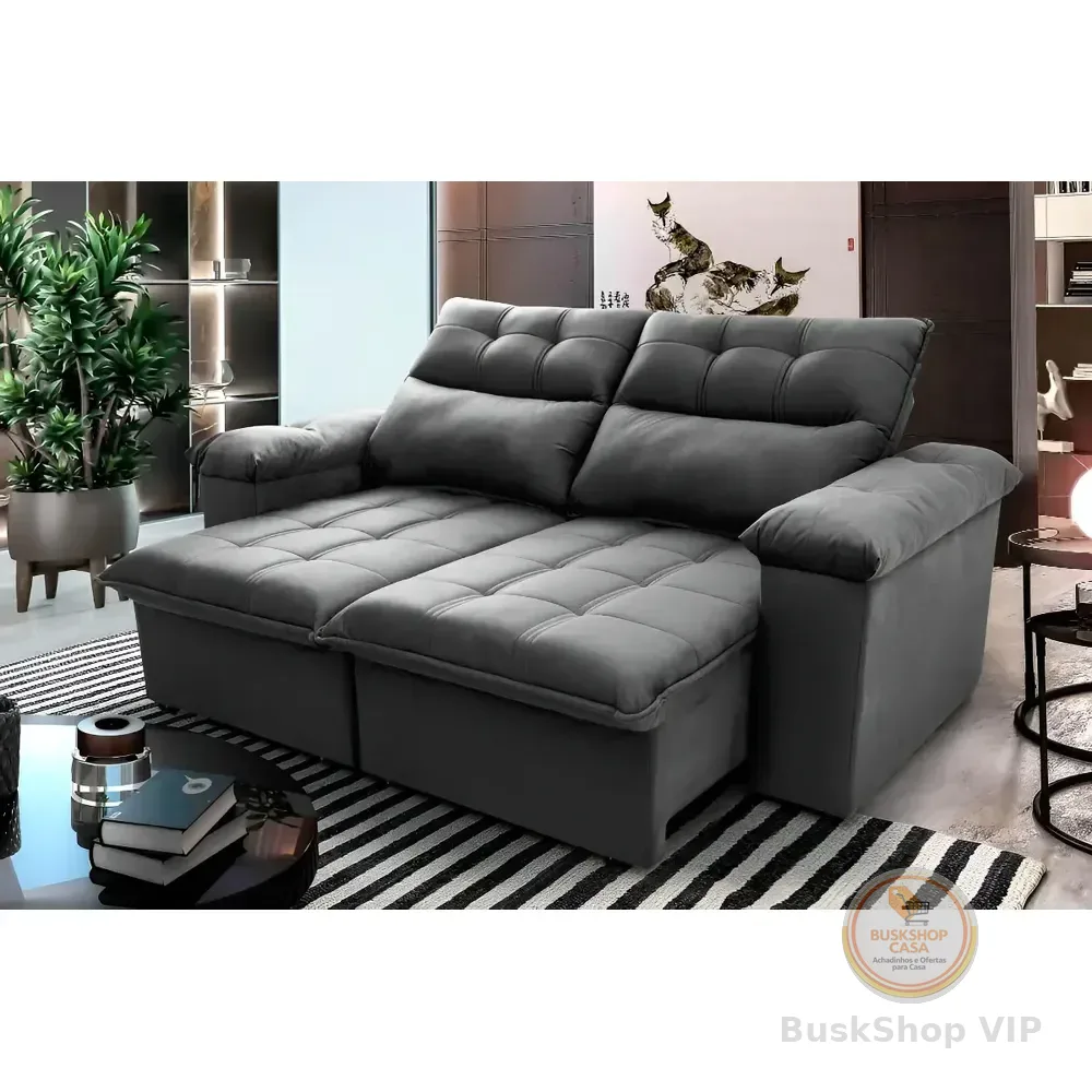 Sofá Retrátil Reclinável King House Verona 2,00m Velut Cinza C/ Molas