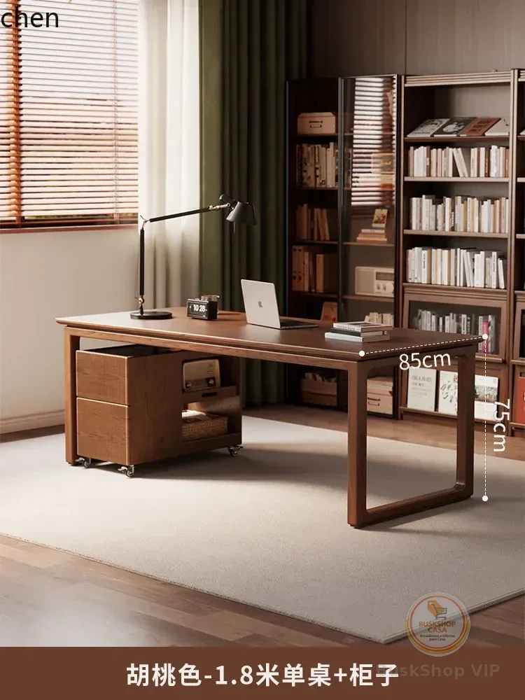 Mesa de Madeira Sólida W5.19 para Estudo e Sala de Estar, Mesa de Escritório Dupla, Bancada de Trabalho, Mesa para Casa