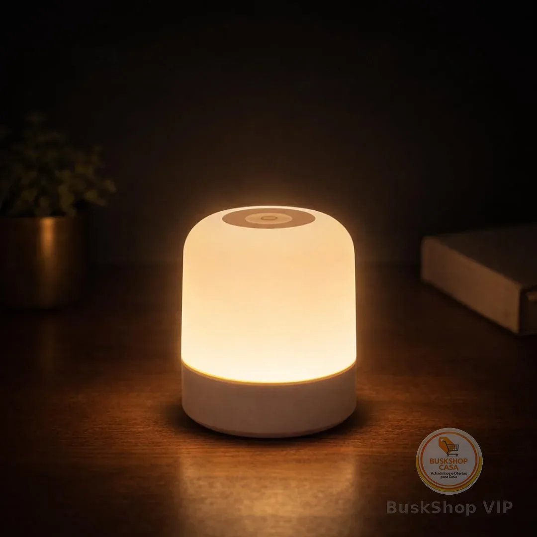 Luminária de Mesa LED Premium 360° Touch, 3 Modos de Iluminação (Quente, Neutra e Fria), Recarregável USB Sem Fio, Abajur Compacto para Cabeceira, Quarto e Escritório (8,5x7cm)