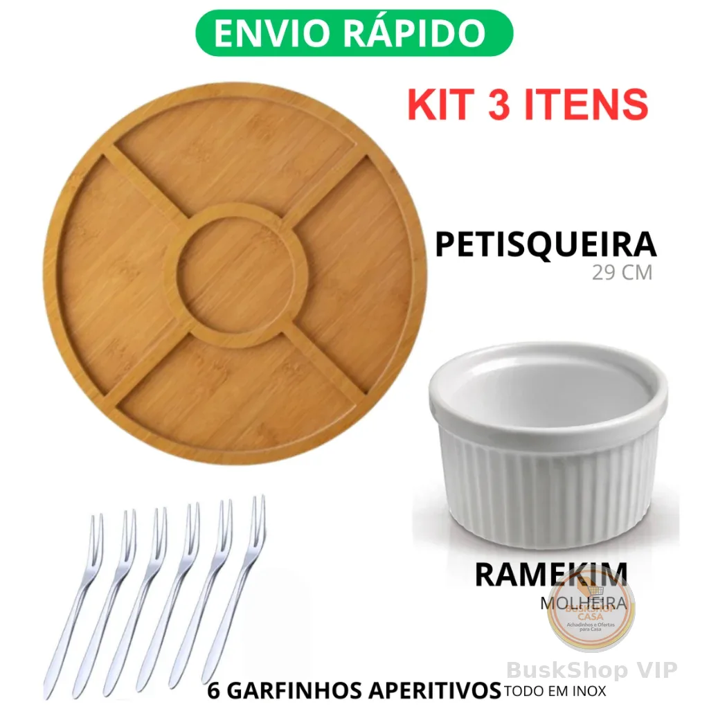 Petisqueira Redonda Para Frios Queijo Com Molheira Ramekin e Garfinhos para Petiscos kit