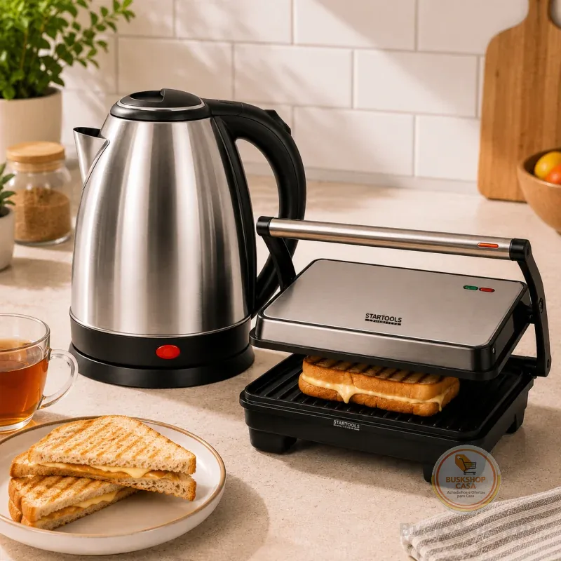 Sanduicheira Elétrica Grill Chaleira 1,8L Desligamento Automático 127V 220V Inox Base Giratória
