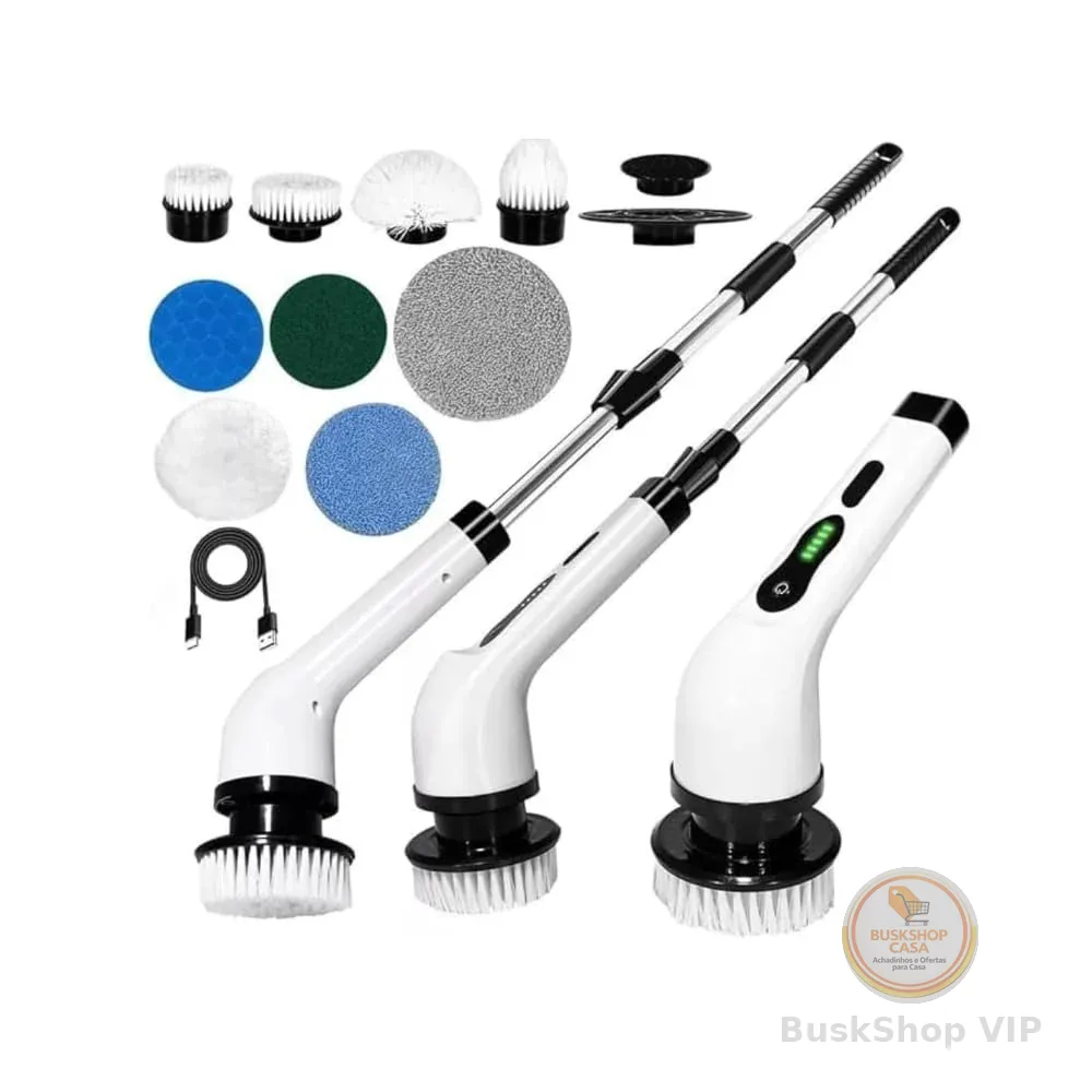 Esfregão Elétrico Profissional 9 em 1 Recarregável Mop 360º Sem Fio Potente Portátil Limpeza Pesada Banheiro Cozinha Piso Azulejo Janela Escova Multiuso Compacto Giratório Casa Premium Ajustavel