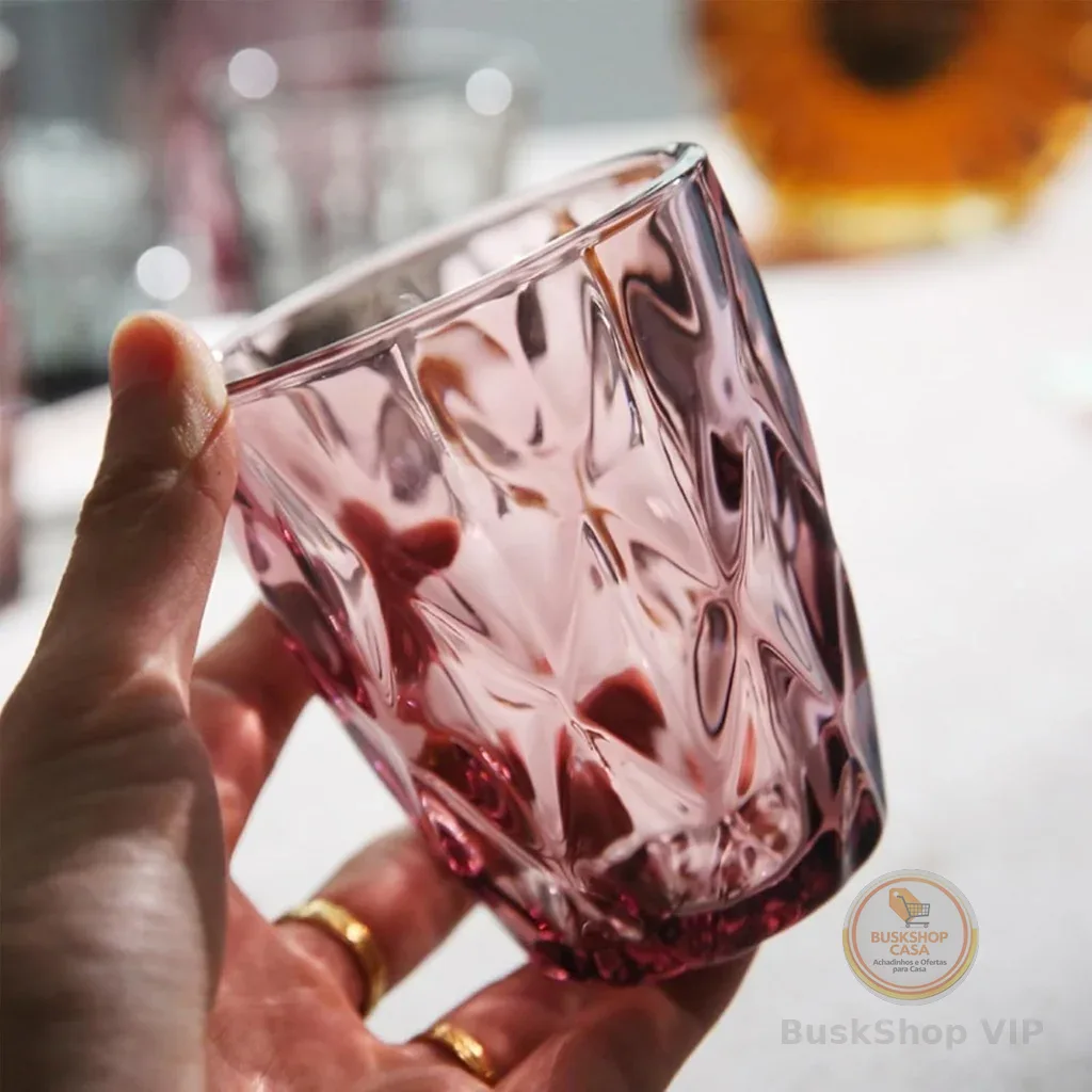 Conjunto de 6 copos de diamante copos de vidro vintage de 280 ml Jogo de copos coloridos de vidro em relevo elegante