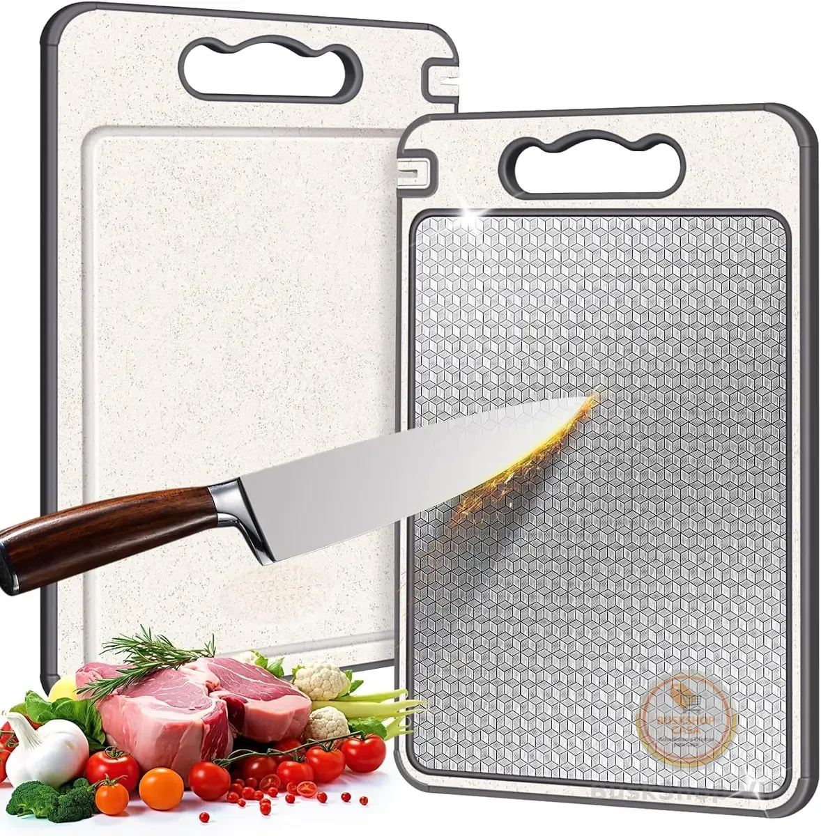LUMAI Tábua de Corte Dupla Face, Aço Inox 304 com Afiador