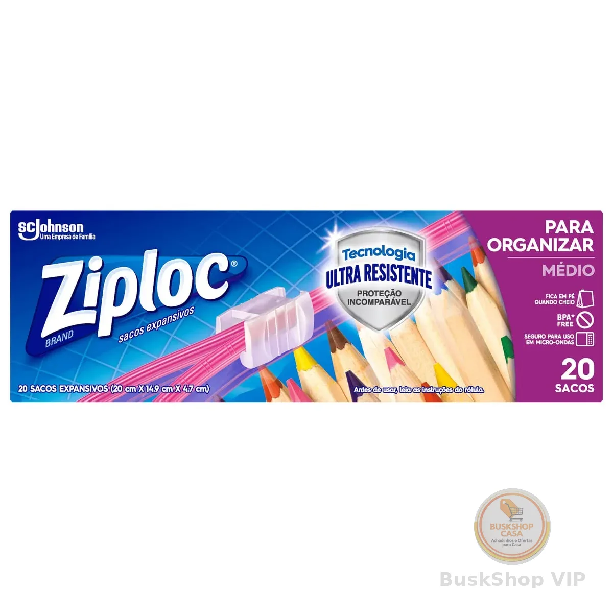 Ziploc Saco Hermético Organizador de Geladeira, Tamanho Médio, 20 unidades