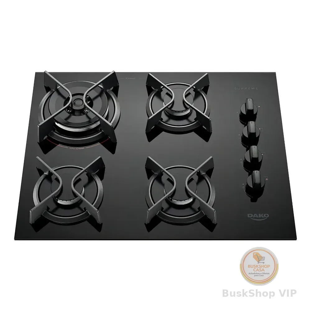 Cooktop 4 Bocas Dako Supreme Com Mesa De Vidro E Tripla Chama Preto Bivolt 127/220v