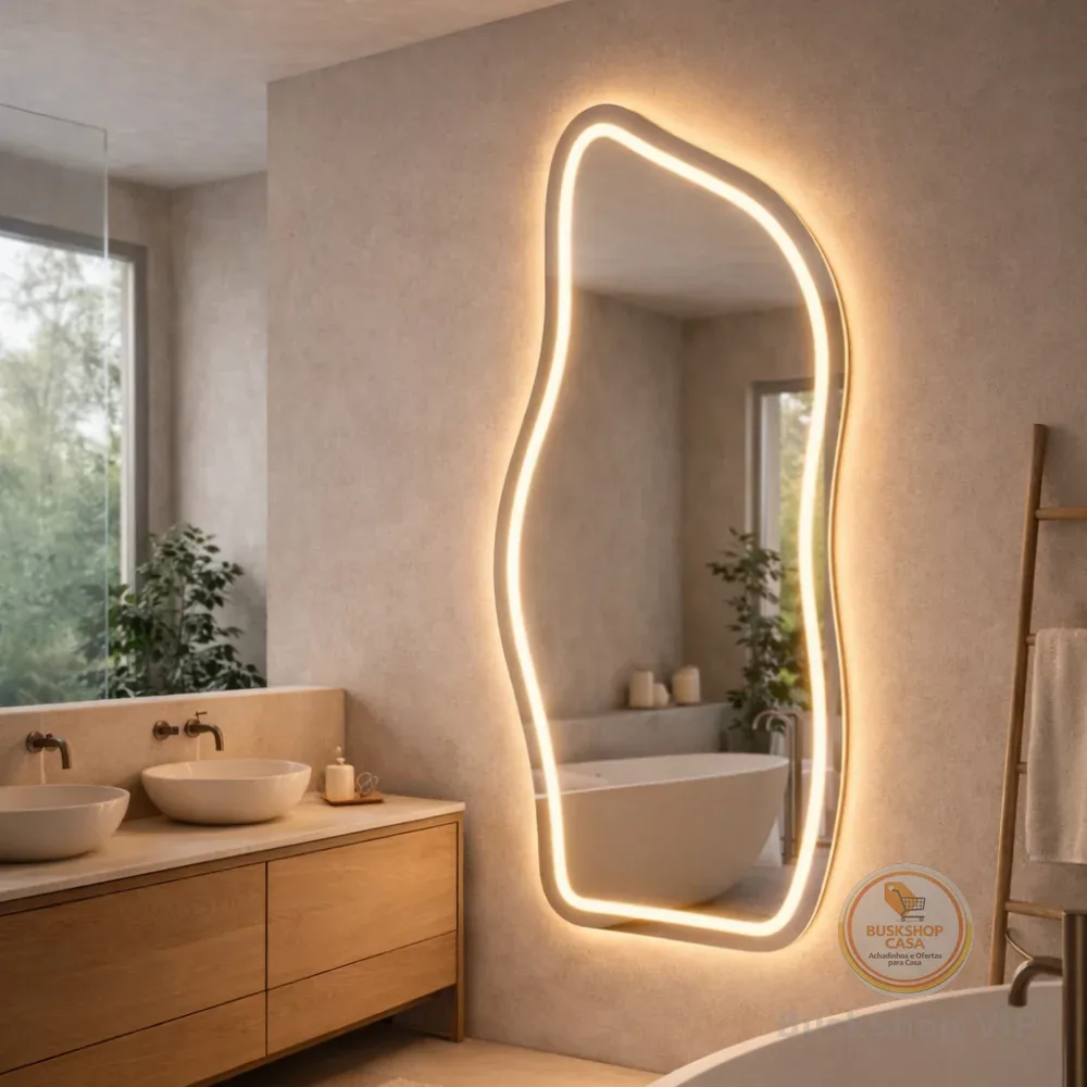 Espelho orgânico 120x50cm 3 tons Led touch jateado