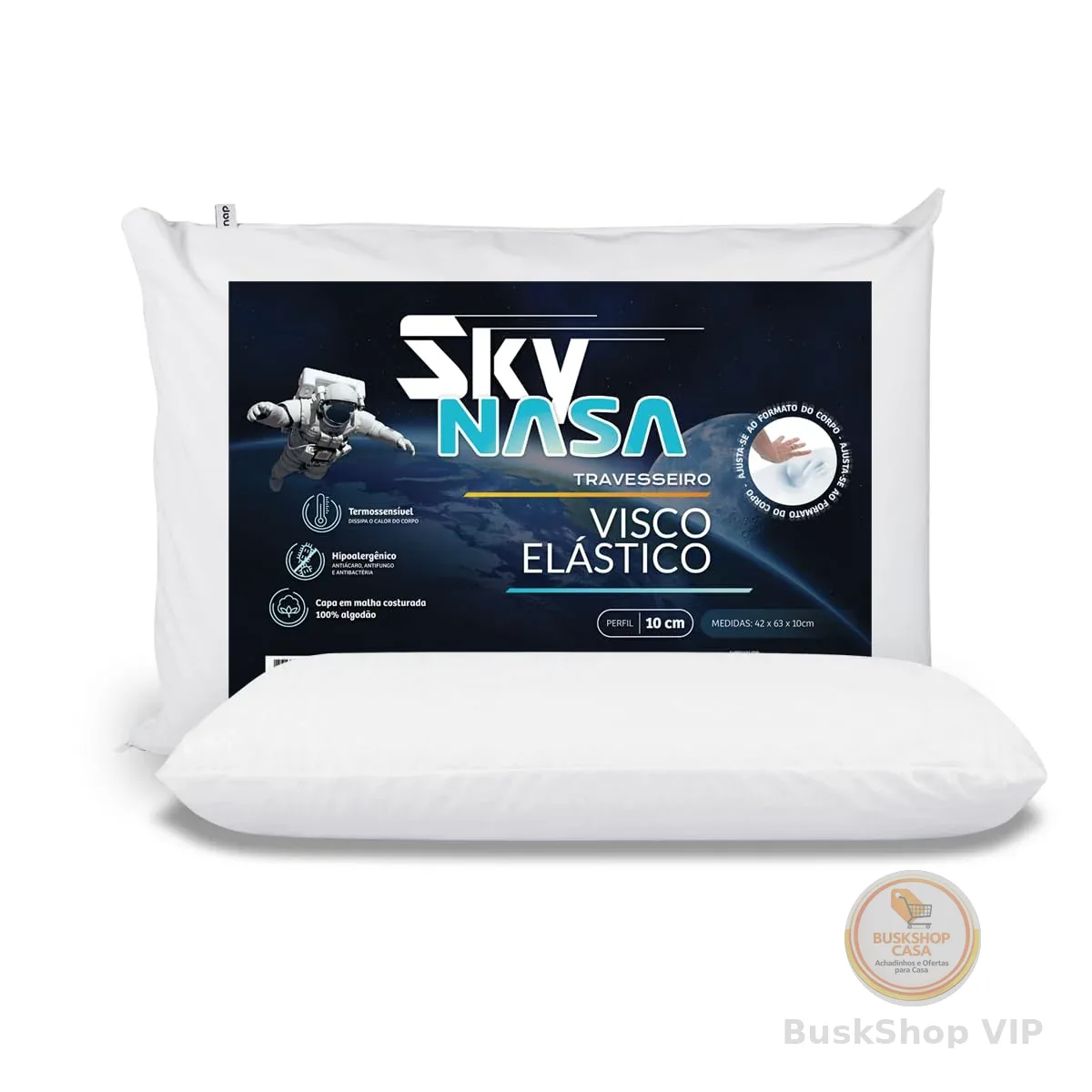Nap Travesseiro Nasa Sky Viscoelástico Altura 10cm Densidade D40 Premium Capa 100% algodão para fronhas 50x70cm - Branco