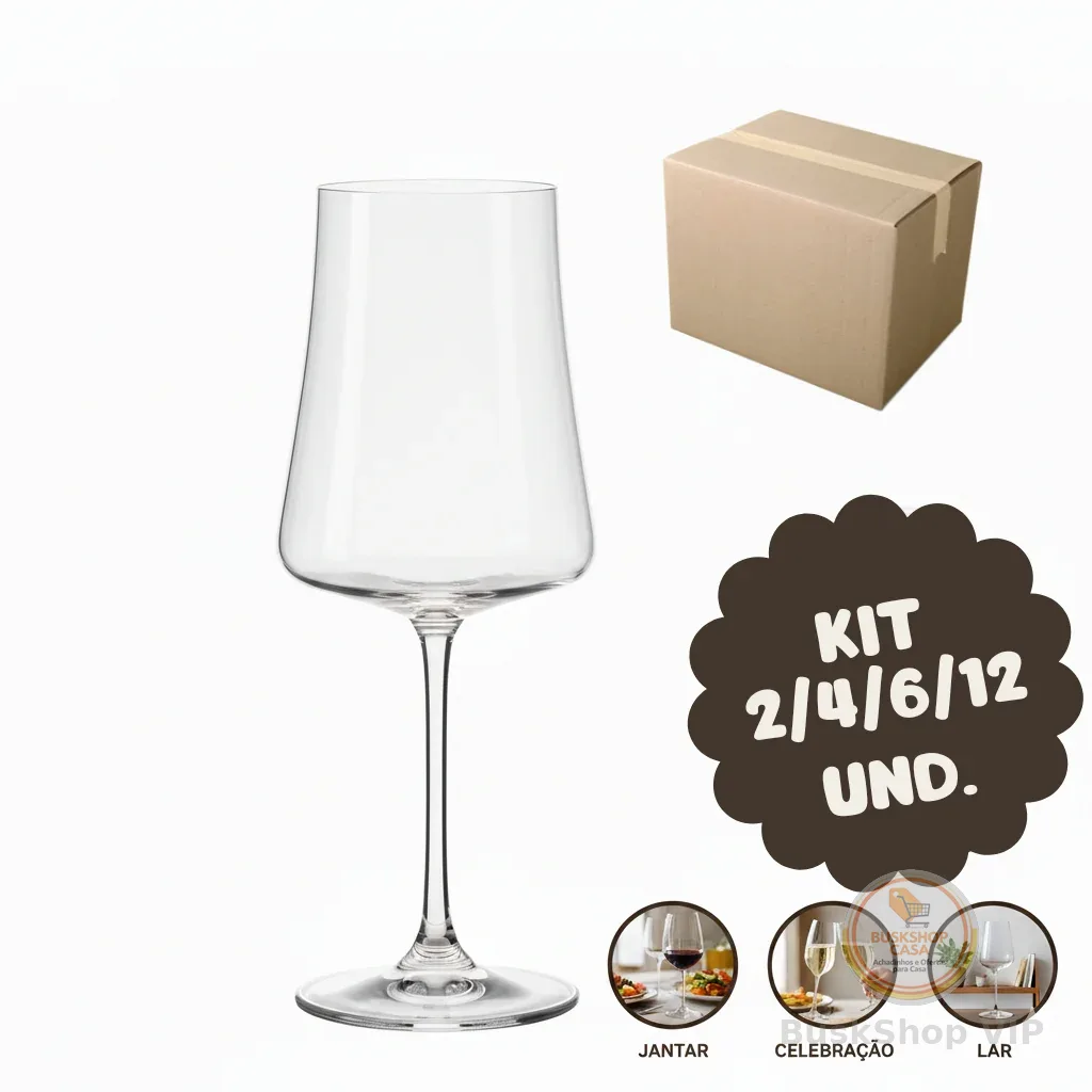 Kit Jogo Taças de Cristal Vinho 360ml Bohemia Xtra Luxo Elegante Jantar Presente Conjunto