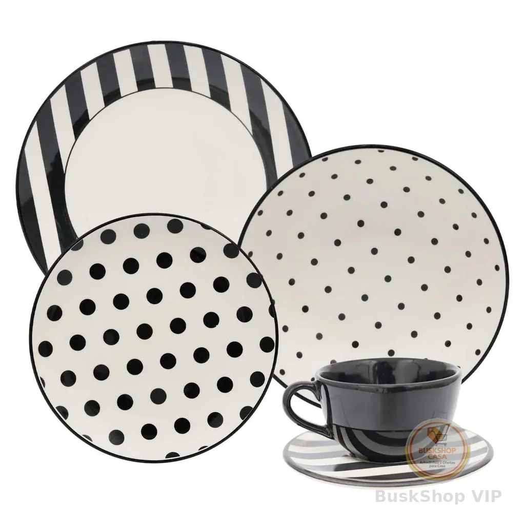 Aparelho de Jantar e Chá 20 Peças Oxford Unni Stripes And Dots