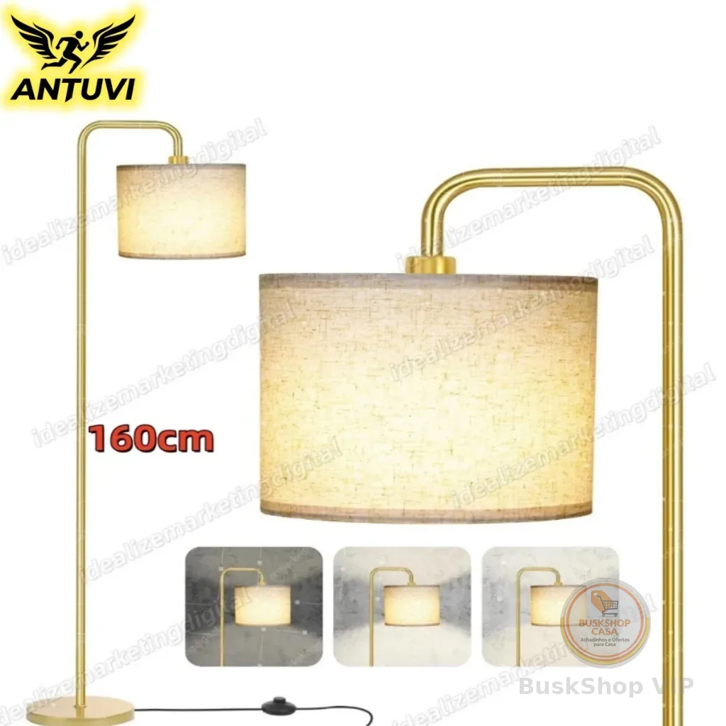 Luminária De Chão 1,60m Abajur Leitura Piso Dourado 110/220v Bivolt