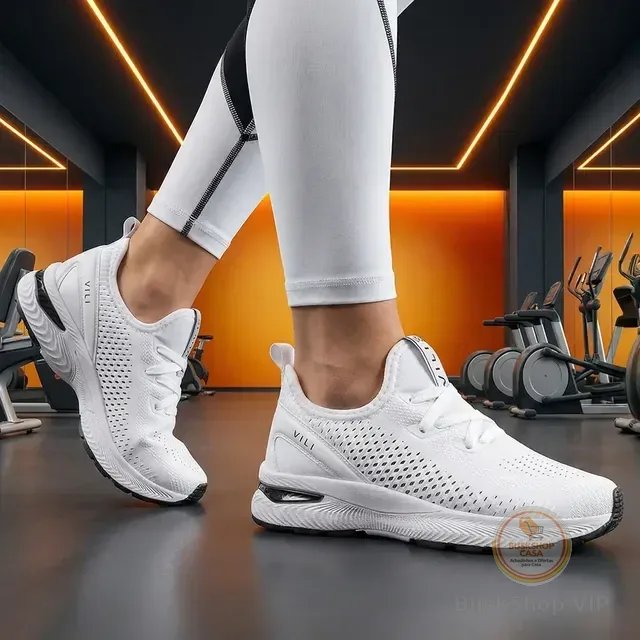 Tênis Branco Feminino Vili Para Caminhada Academia Treino